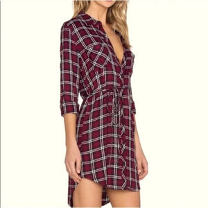 RAILS Nadine Flannel Plaid Royal Blue Red Shirt Dress Tie pockets Cabincore